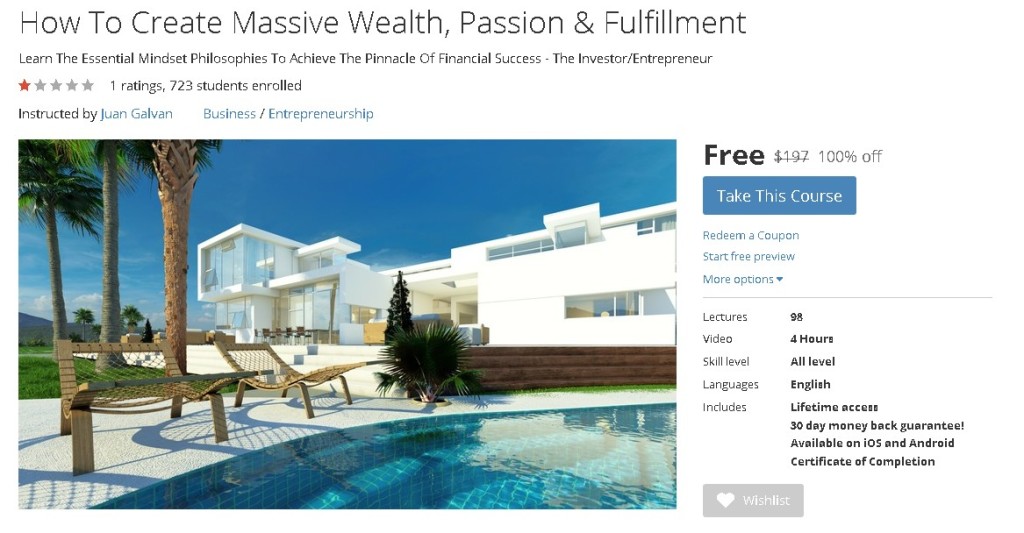 Free Udemy Course on How To Create Massive Wealth, Passion & Fulfillment