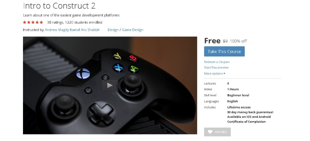 Free Udemy Course on Intro to Construct 2