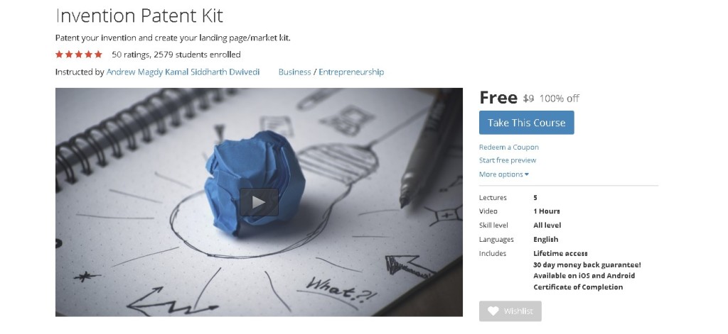 Free Udemy Course on Invention Patent Kit