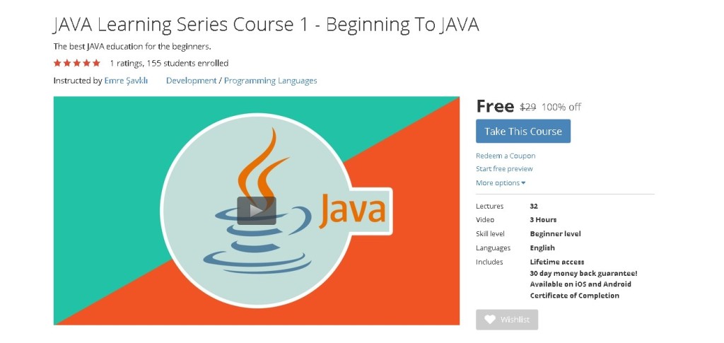 Free Udemy Course on JAVA Learning Series Course 1 - Beginning To JAVA