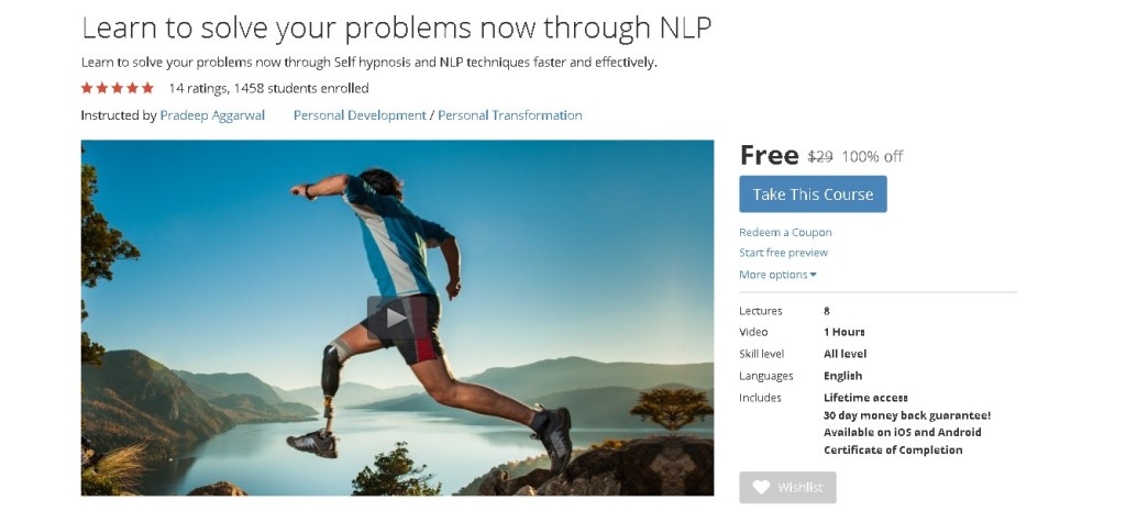 Free Udemy Course on Learn to solve your problems now through NLP