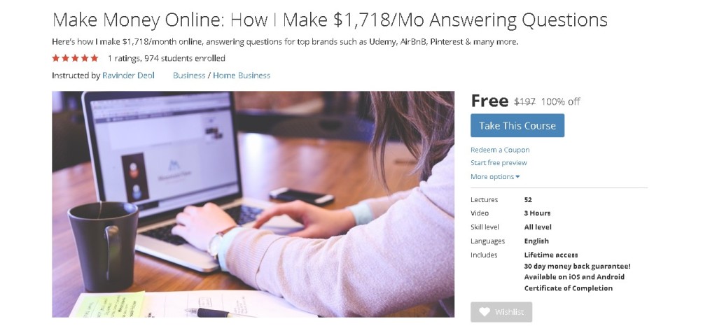 Free Udemy Course on Make Money Online How I Make $1,718Mo Answering Questions