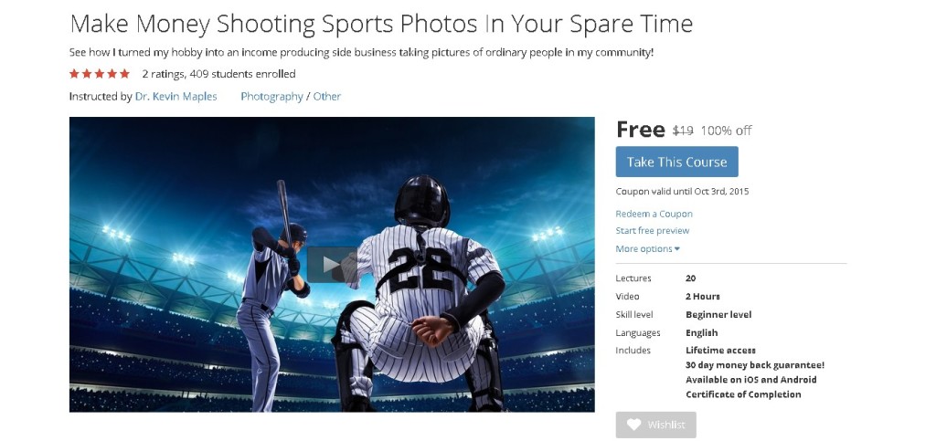 Free Udemy Course on Make Money Shooting Sports Photos In Your Spare Time