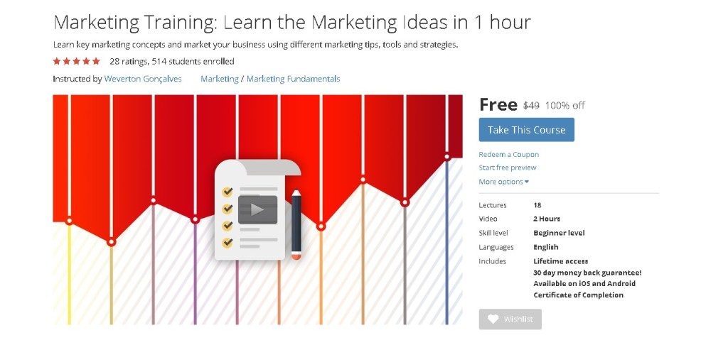 Free Udemy Course on Marketing Training Learn the Marketing Ideas in 1 hour