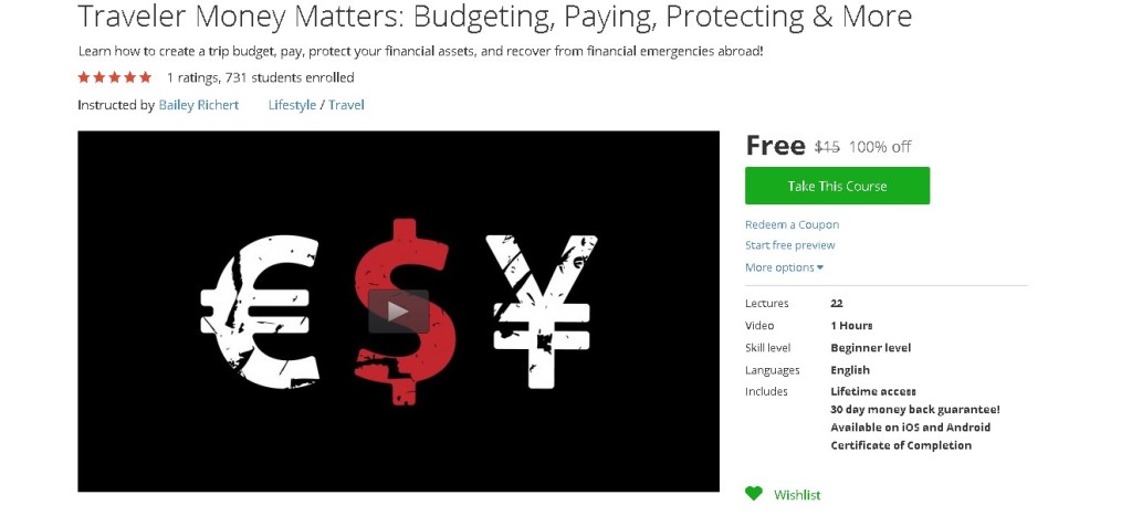 Free Udemy Course on Traveler Money Matters Budgeting, Paying, Protecting & More  (2)