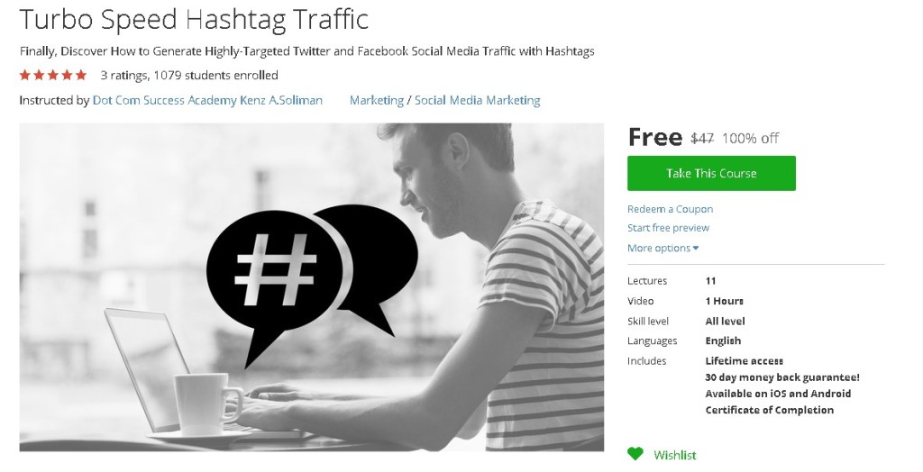 Free Udemy Course on Turbo Speed Hashtag Traffic