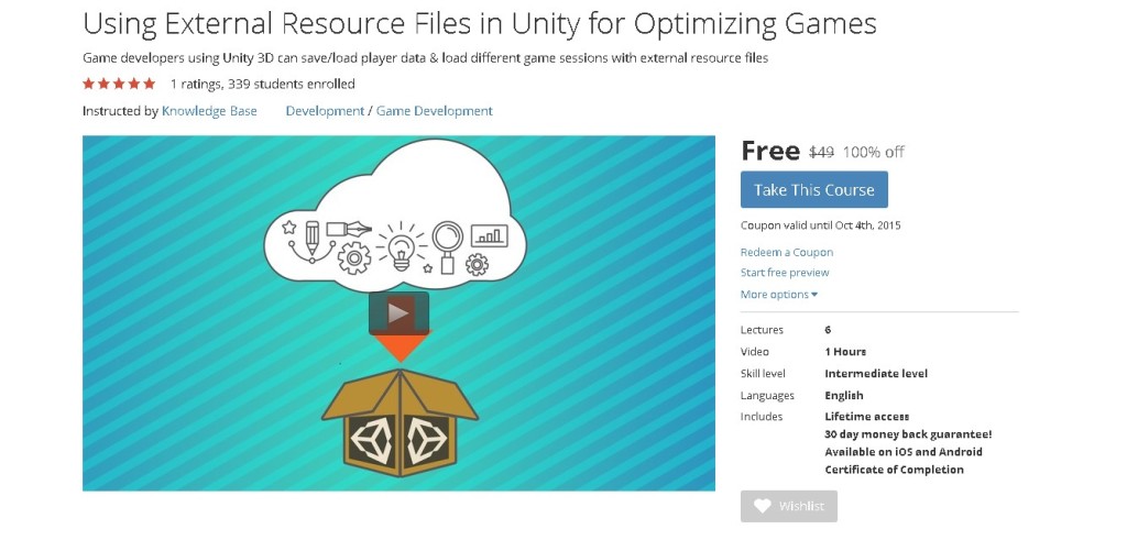 Free Udemy Online Course on Using External Resource Files in Unity for Optimizing Games