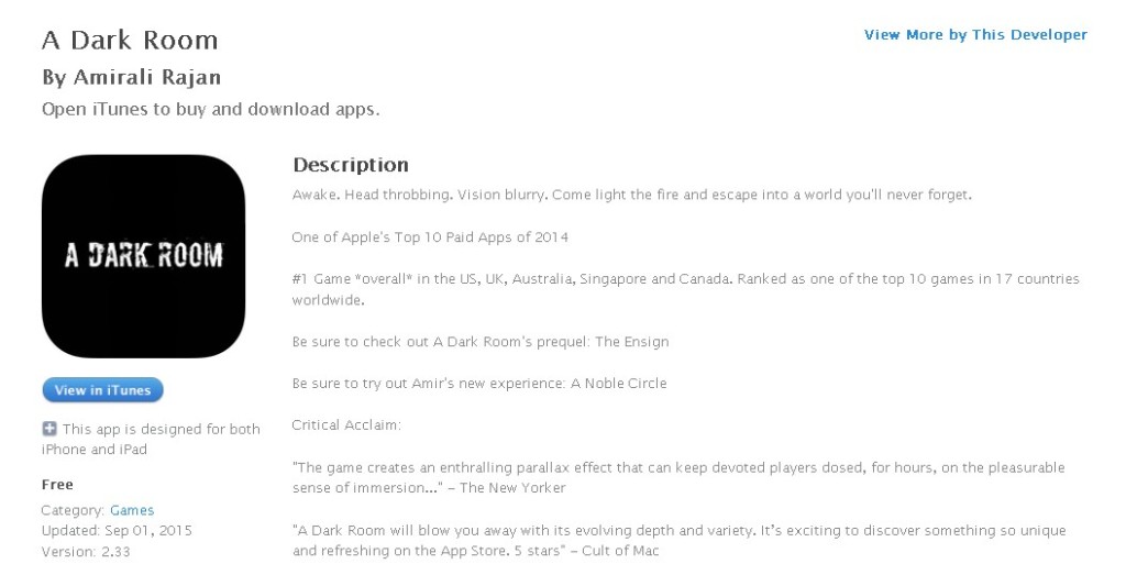 Free iOS App A Dark Room By Amirali Rajan