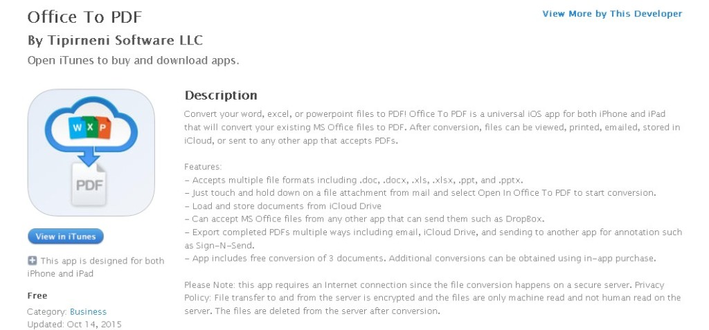 Free iOS App Office To PDF By Tipirneni Software LLC