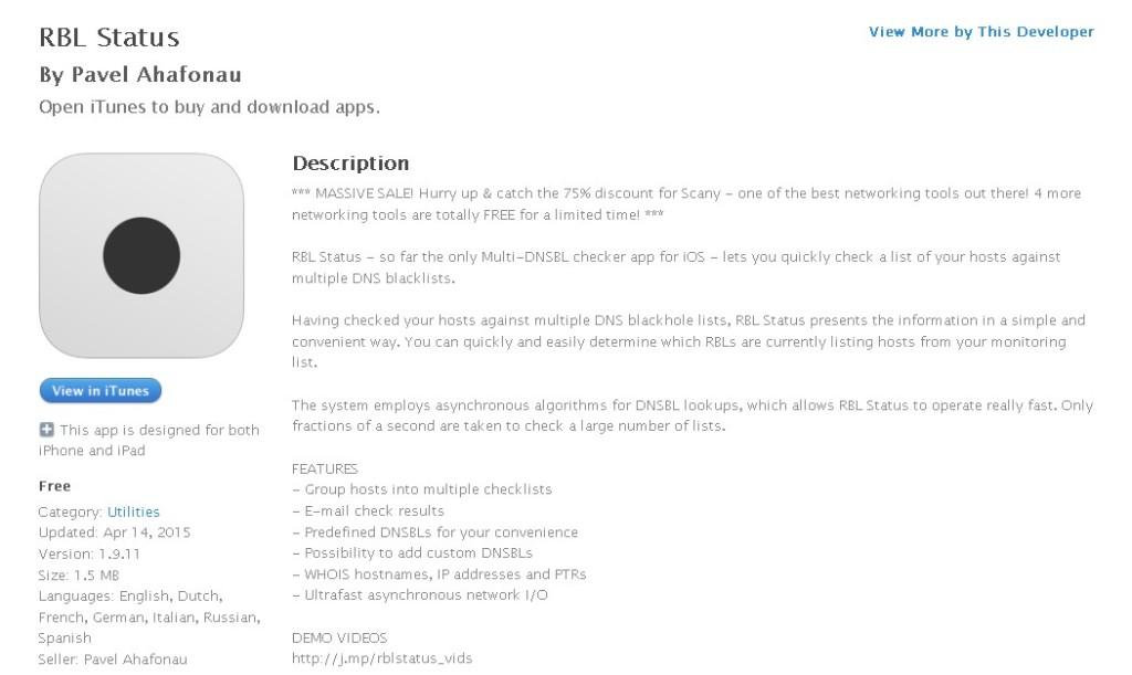 Free iOS App RBL Status By Pavel Ahafonau