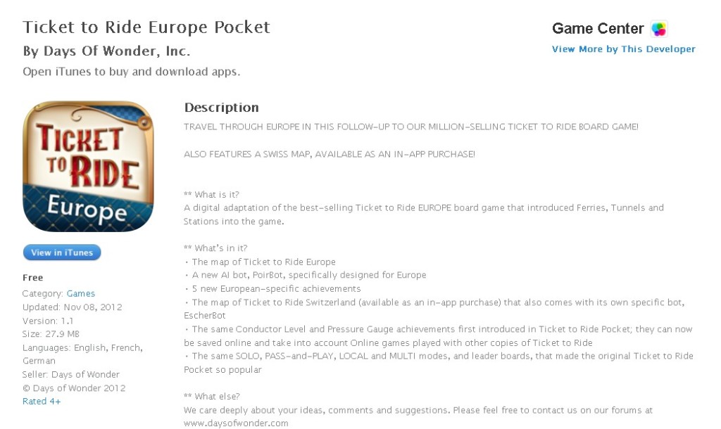 Free iOS App Ticket to Ride Europe Pocket By Days Of Wonder, Inc.