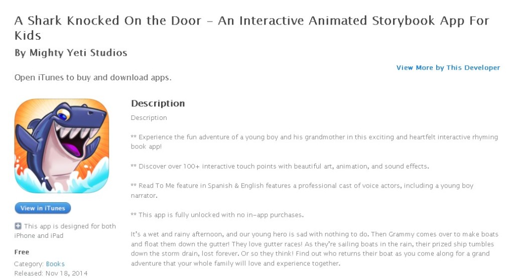 Free iOS Book A Shark Knocked On the Door - An Interactive Animated Storybook App For Kids