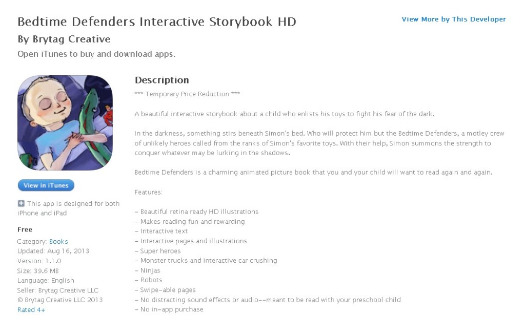 Free iOS Book Bedtime Defenders Interactive Storybook HD By Brytag Creative