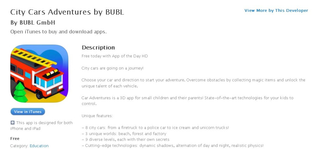 Free iOS Education App City Cars Adventures by BUBL