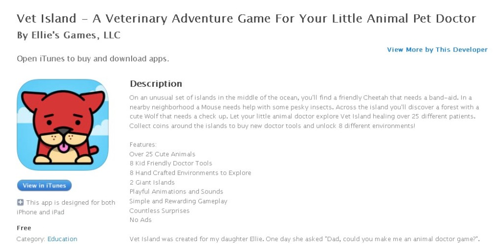 Free iOS Education App  Vet Island - A Veterinary Adventure Game For Your Little Animal Pet Doctor By Ellie's Games, LLC