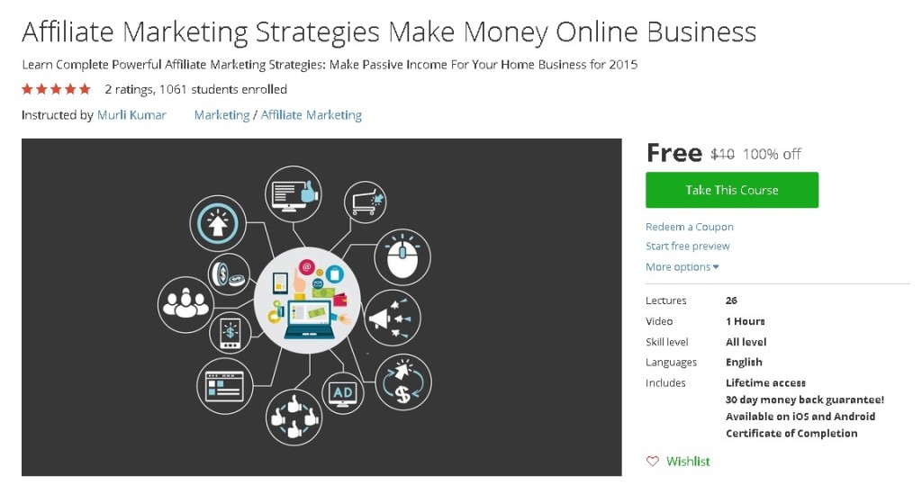 Free Udemy Course on Affiliate Marketing Strategies Make Money Online Business