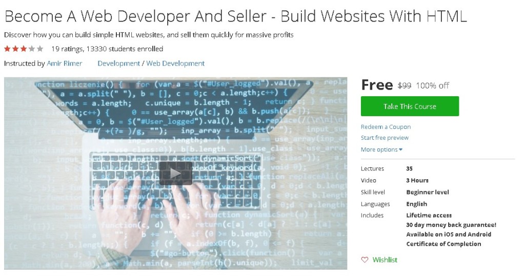 Free Udemy Course on Become A Web Developer And Seller - Build Websites With HTML