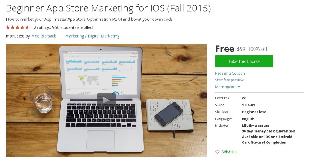 Free Udemy Course on Beginner App Store Marketing for iOS (Fall 2015)