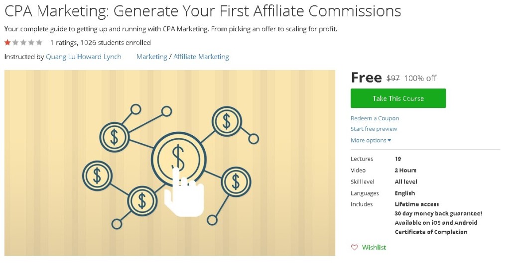 Free Udemy Course on CPA Marketing Generate Your First Affiliate Commissions