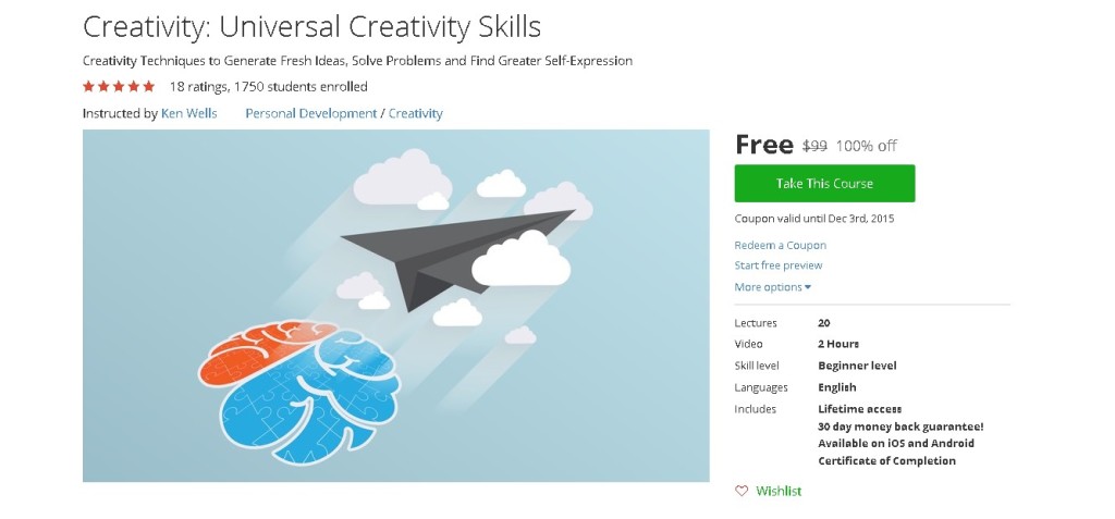 Free Udemy Course on Creativity Universal Creativity Skills