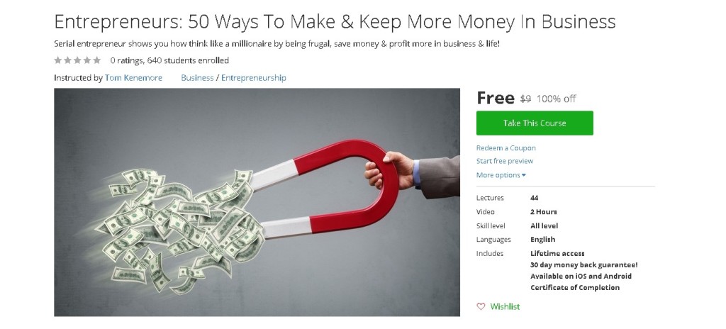 Free Udemy Course on Entrepreneurs 50 Ways To Make & Keep More Money In Business