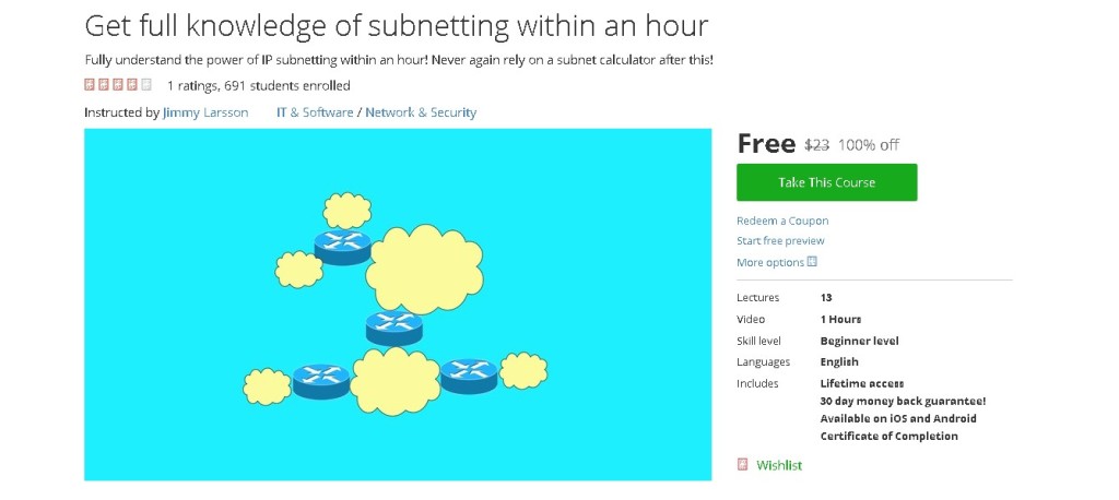 Free Udemy Course on Get full knowledge of subnetting within an hour