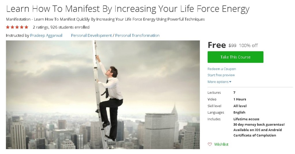 Free Udemy Course on Learn How To Manifest By Increasing Your Life Force Energy