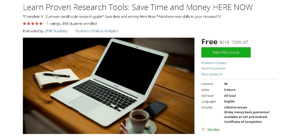 Free Udemy Course on Learn Proven Research Tools Save Time and Money HERE NOW