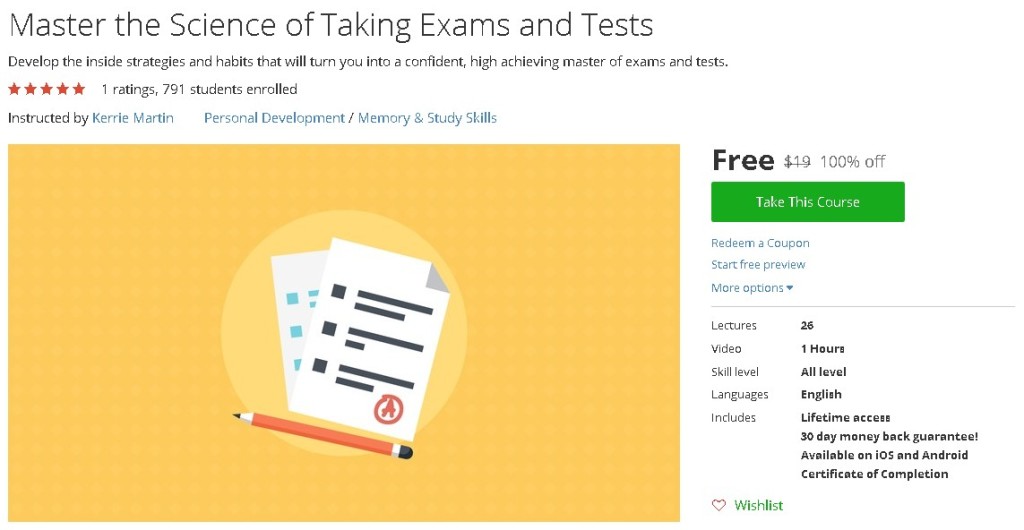 Free Udemy Course on Master the Science of Taking Exams and Tests