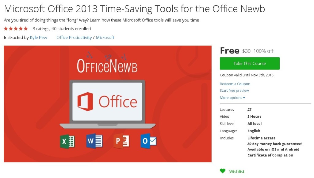 Free Udemy Course on Microsoft Office 2013 Time-Saving Tools for the Office Newb