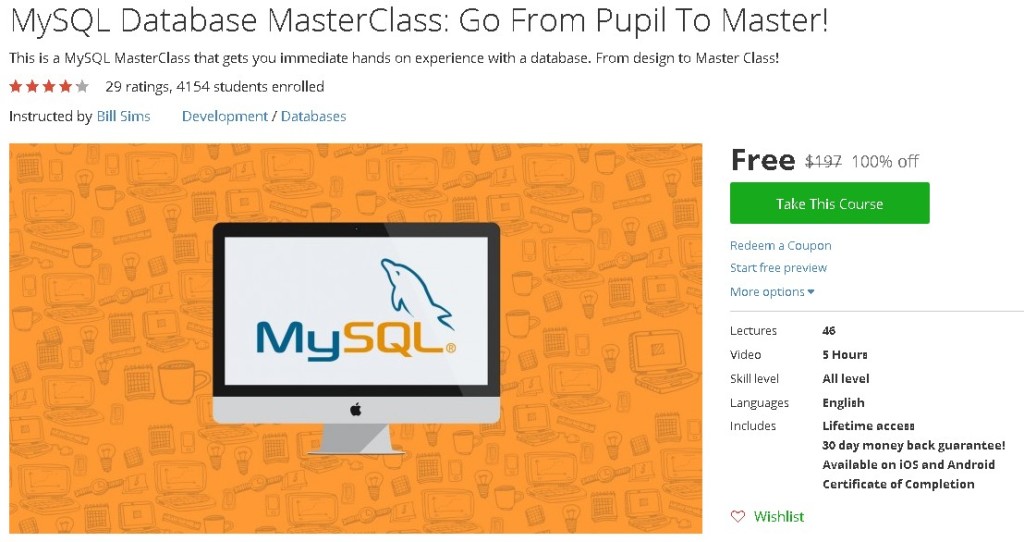 Free Udemy Course on MySQL Database MasterClass Go From Pupil To Master!