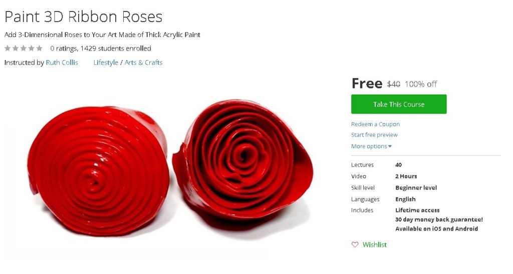 Free Udemy Course on Paint 3D Ribbon Roses