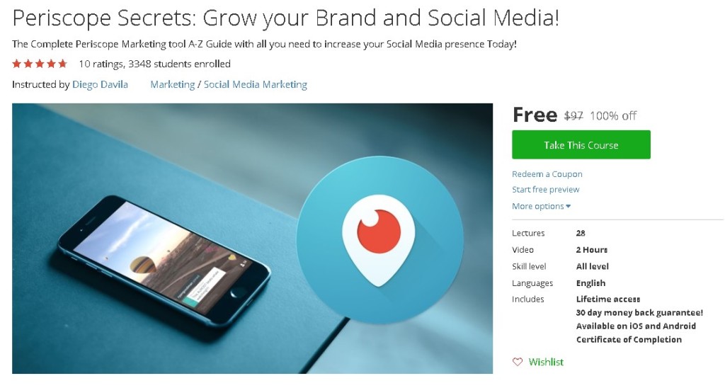 Free Udemy Course on Periscope Secrets Grow your Brand and Social Media!