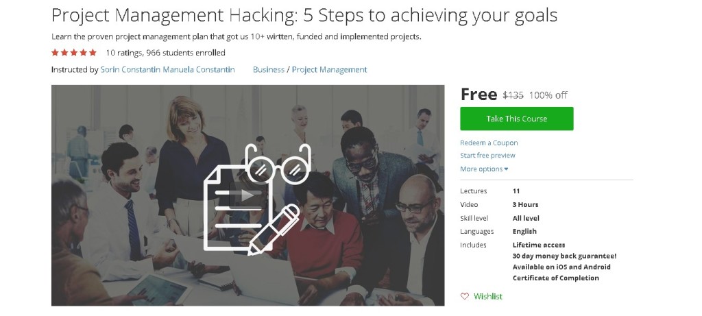 Free Udemy Course on Project Management Hacking 5 Steps to achieving your goals