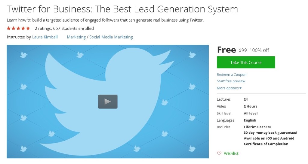 Free Udemy Course on Twitter for Business The Best Lead Generation System