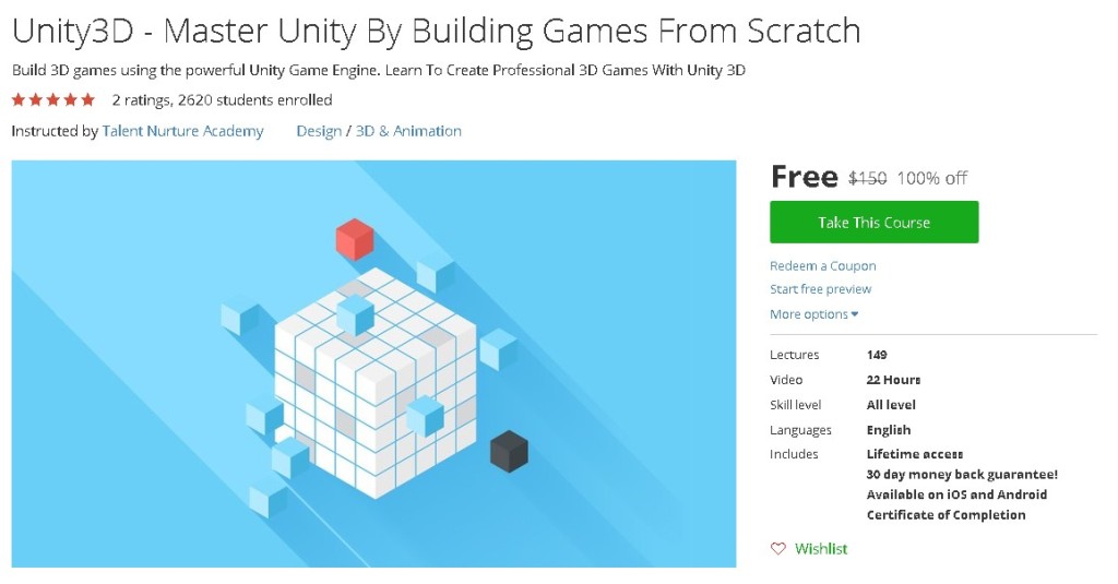 Free Udemy Course on Unity3D - Master Unity By Building Games From Scratch