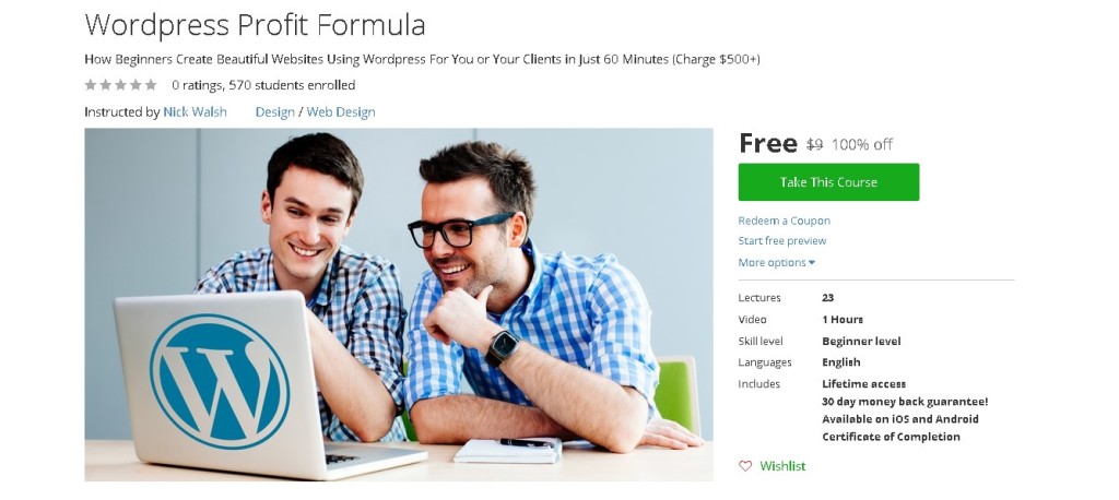 Free Udemy Course on WordPress Profit Formula