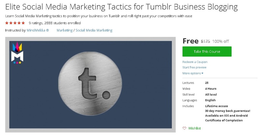 FREE Udemy Course on Elite Social Media Marketing Tactics for Tumblr Business Blogging