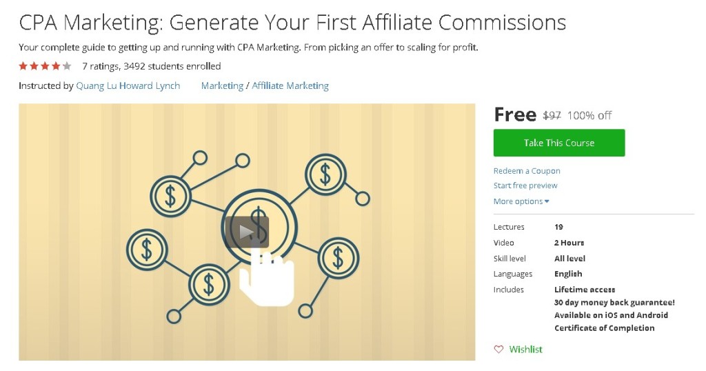 Free Udemy Course on CPA Marketing Generate Your First Affiliate Commissions