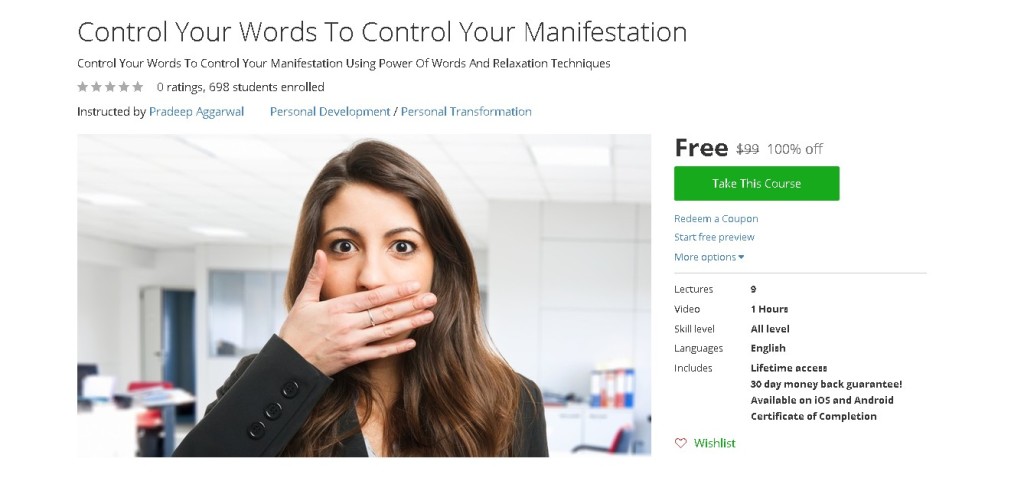 Free Udemy Course on Control Your Words To Control Your Manifestation