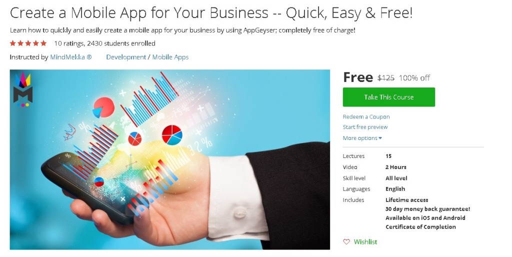 Free Udemy Course on Create a Mobile App for Your Business -- Quick, Easy & Free!