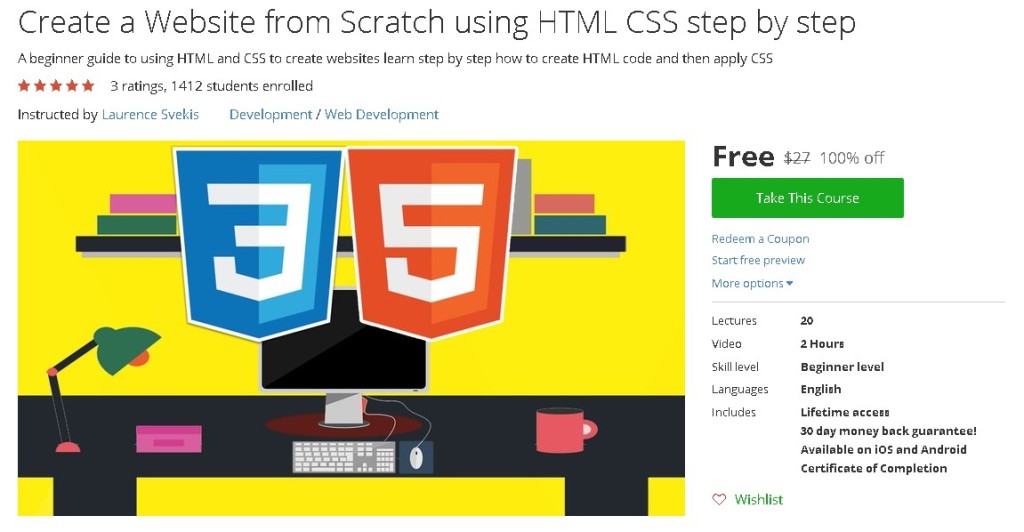 Free Udemy Course on Create a Website from Scratch using HTML CSS step by step