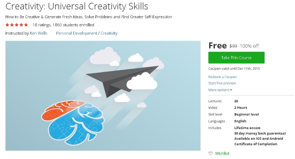 Free Udemy Course on Creativity Universal Creativity Skills