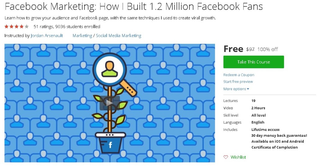 Free Udemy Course on Facebook Marketing How I Built 1.2 Million Facebook Fans