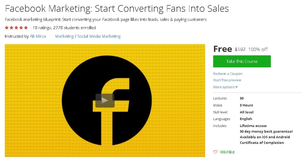 Free Udemy Course on Facebook Marketing Start Converting Fans Into Sales