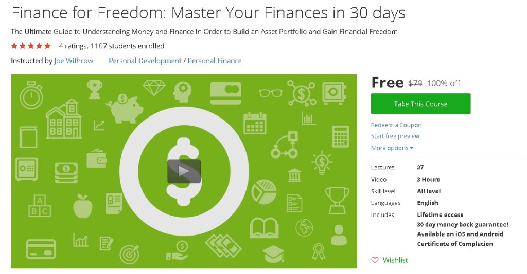 Free Udemy Course on Finance for Freedom Master Your Finances in 30 days