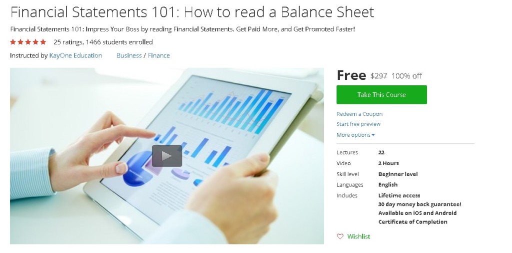 Free Udemy Course on Financial Statements 101 How to read a Balance Sheet