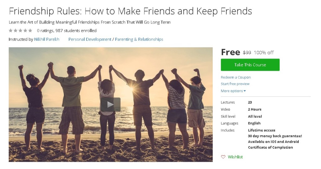 Free Udemy Course on Friendship Rules How to Make Friends and Keep Friends