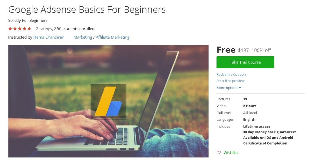 Free Udemy Course on Google Adsense Basics For Beginners