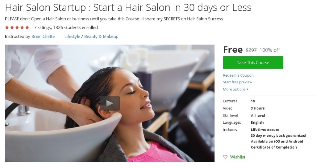 Free Udemy Course on Hair Salon Startup  Start a Hair Salon in 30 days or Less